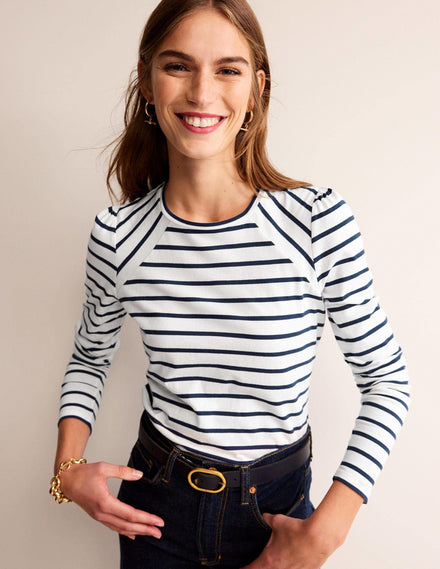 Arabella Stripe T-Shirt-Ivory, French Navy