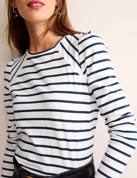 Arabella Stripe T-Shirt-Ivory, French Navy