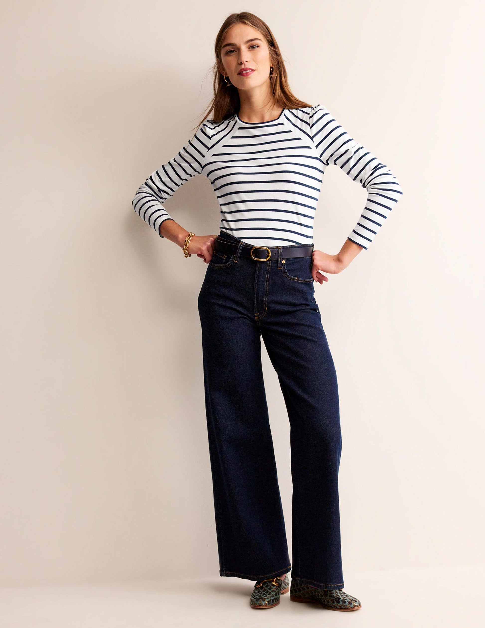 Arabella Stripe T-Shirt-Ivory, French Navy-4