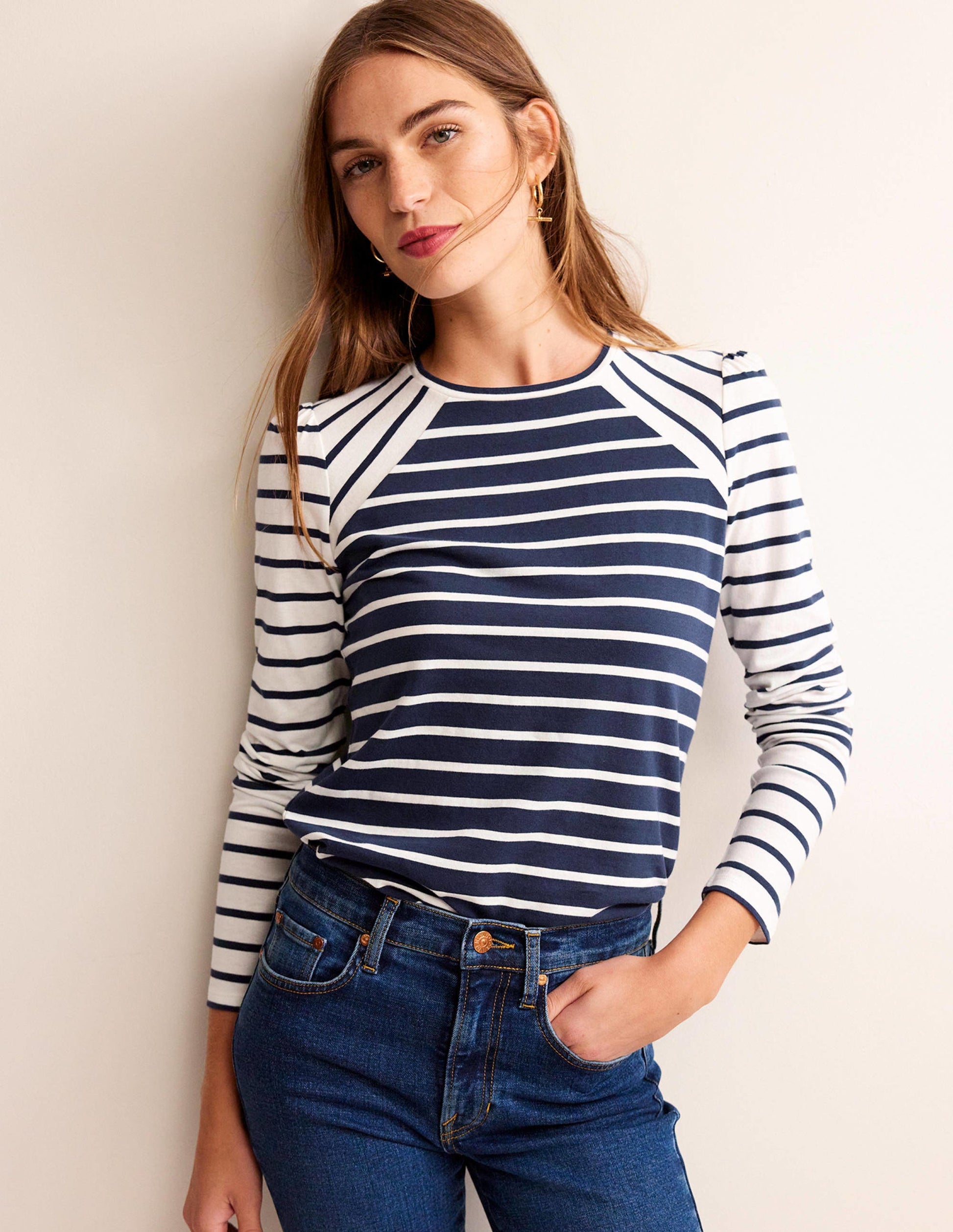 Arabella Stripe T-Shirt-French Navy, Ivory Hotch-4