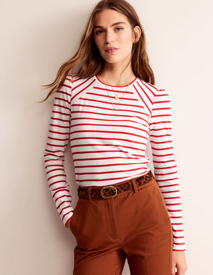 Arabella Stripe T-Shirt-Hot Pepper, Ivory-1