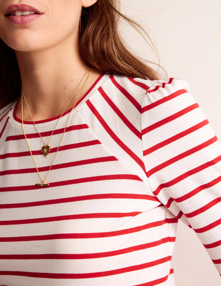 Arabella Stripe T-Shirt-Hot Pepper, Ivory