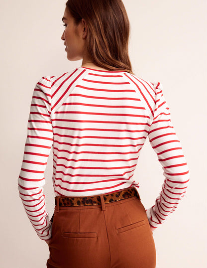 Arabella Stripe T-Shirt-Hot Pepper, Ivory-3