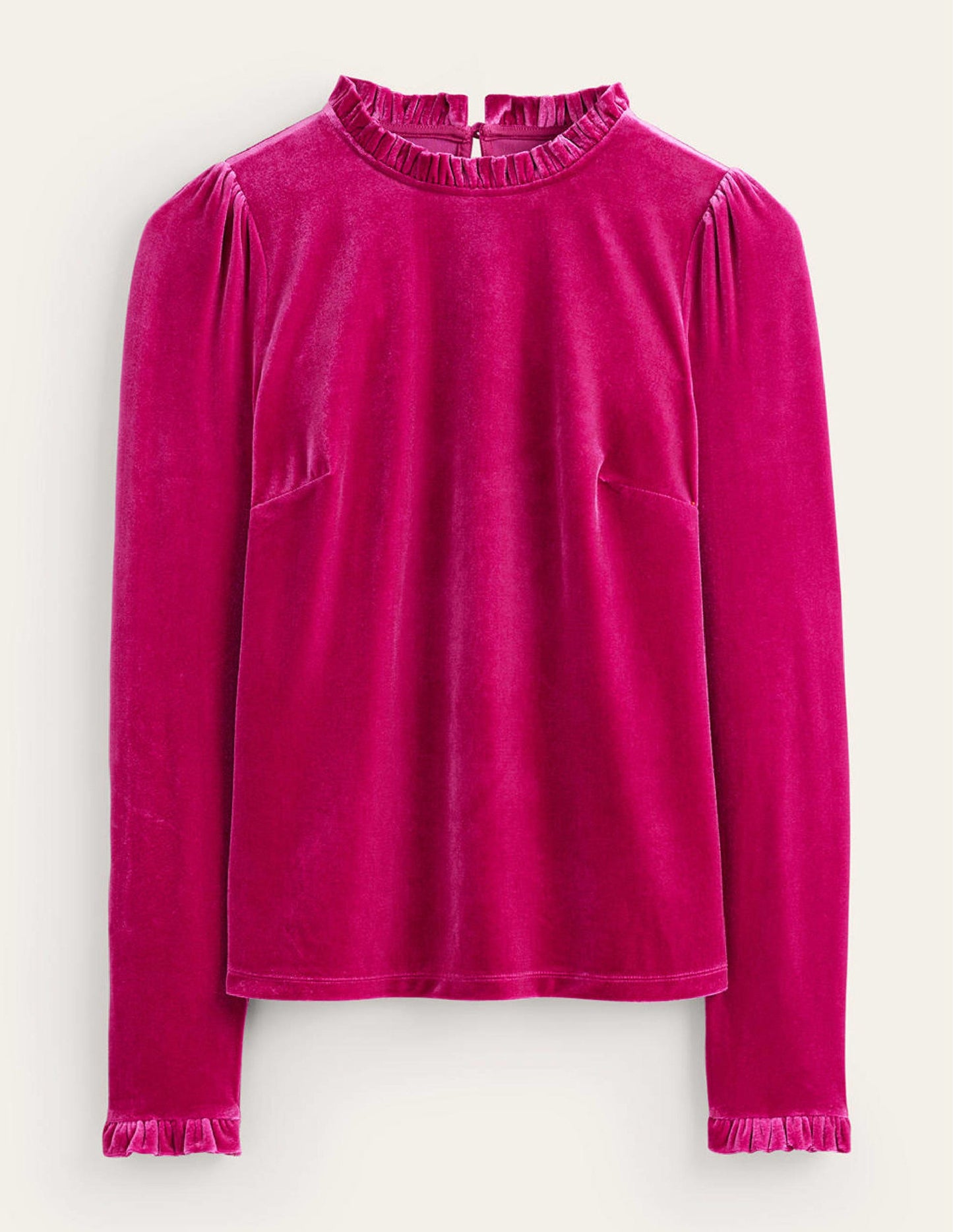 Velvet Frill-Trim Top-Vibrant Plum