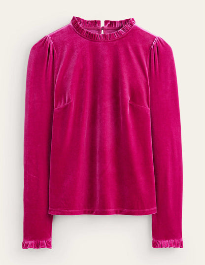 Velvet Frill-Trim Top-Vibrant Plum-5