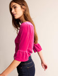 Velvet Ruffle Cuff Top-Vibrant Pink