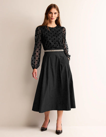 Puff-Sleeve Spotty Tulle Top-Black-5