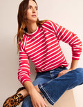 Striped Raglan Sweatshirt-Red, Ivory