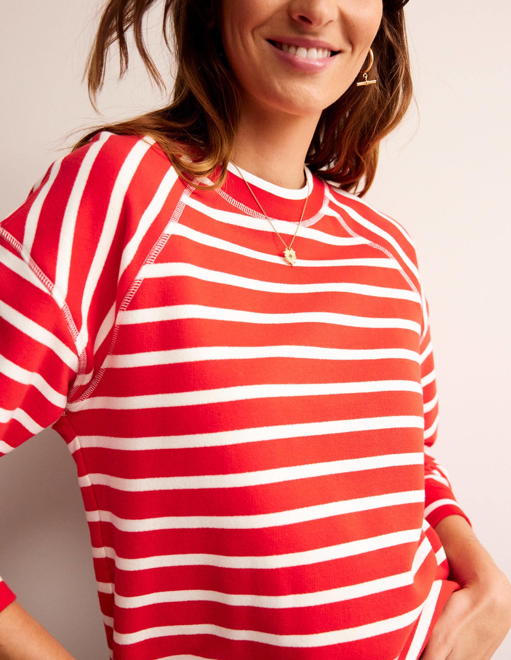 Striped Raglan Sweatshirt-Red, Ivory - Image 2