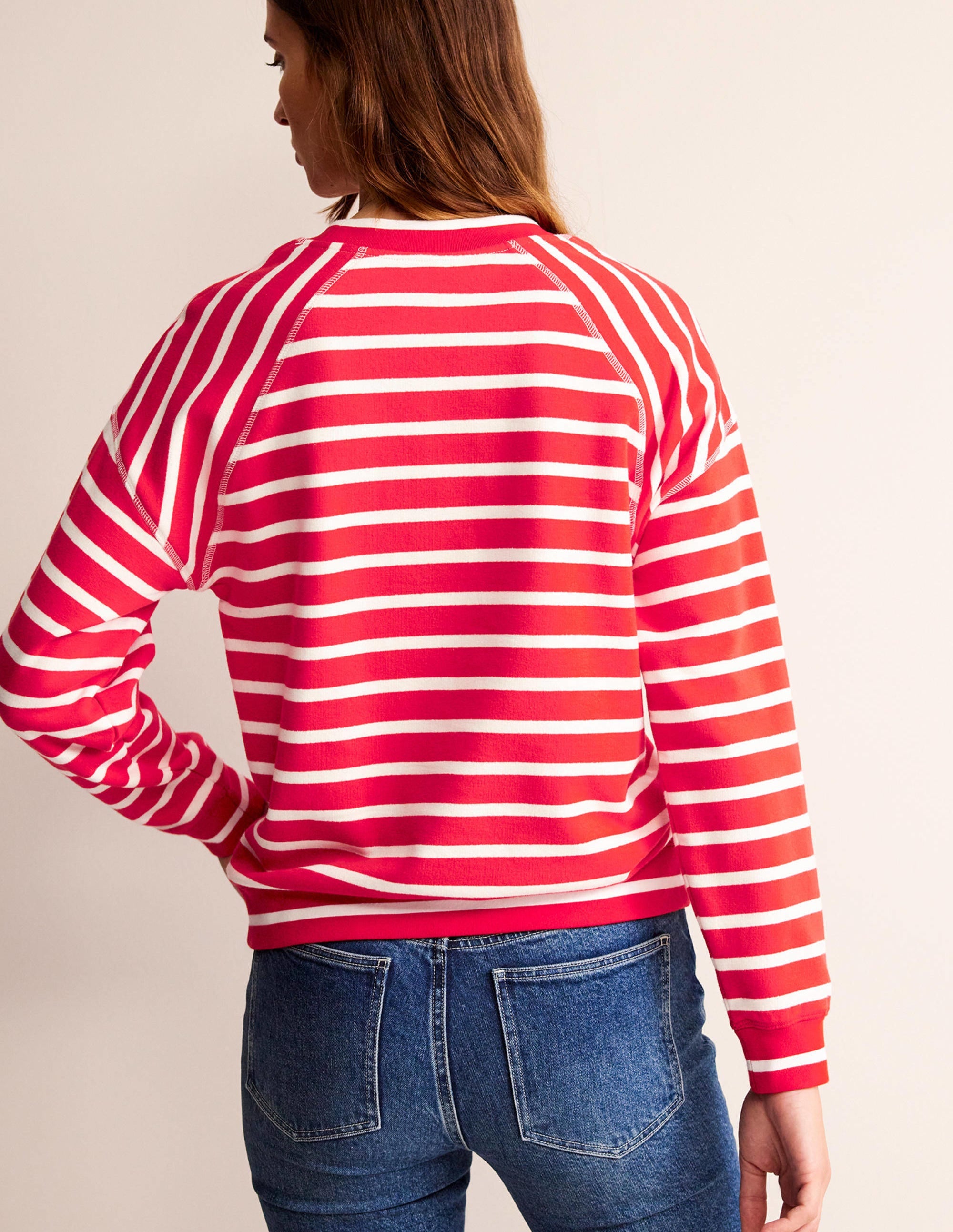 Striped Raglan Sweatshirt-Red, Ivory - Image 3