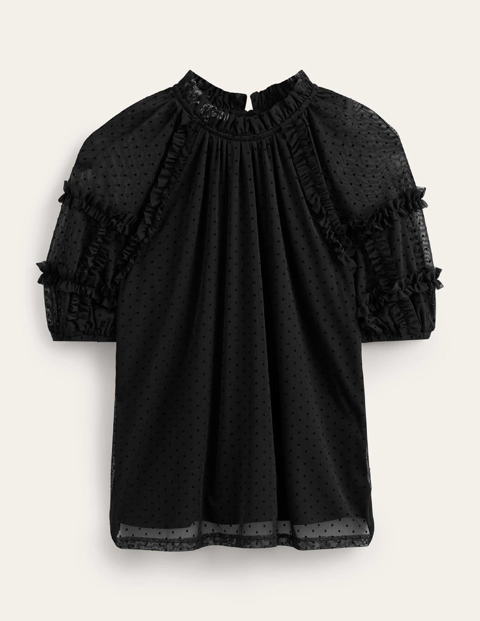 Short-Sleeve Spotty Tulle Top-Black - Image 6