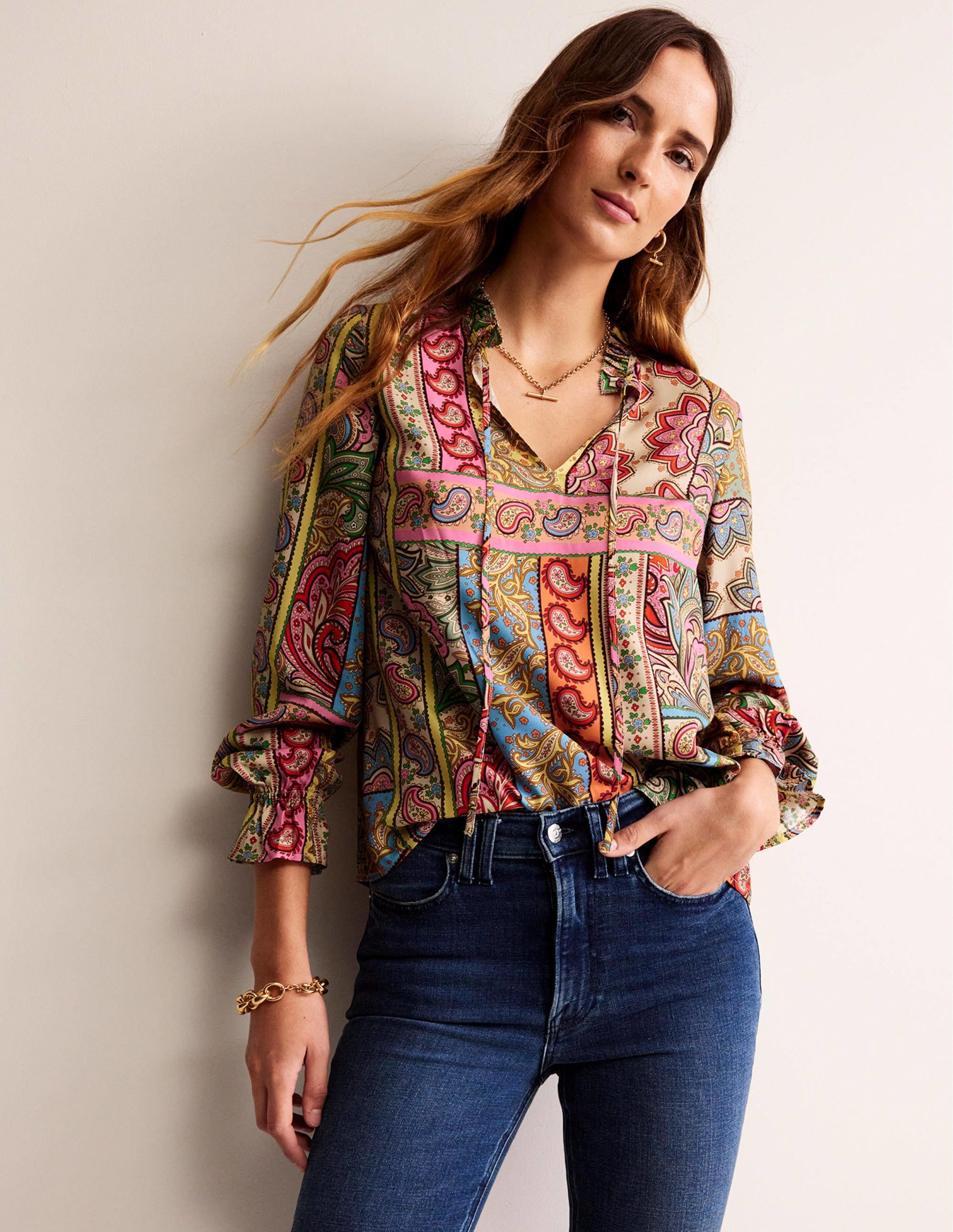 Silk Viscose Romantic Blouse-Multi, Patchwork - Image 1