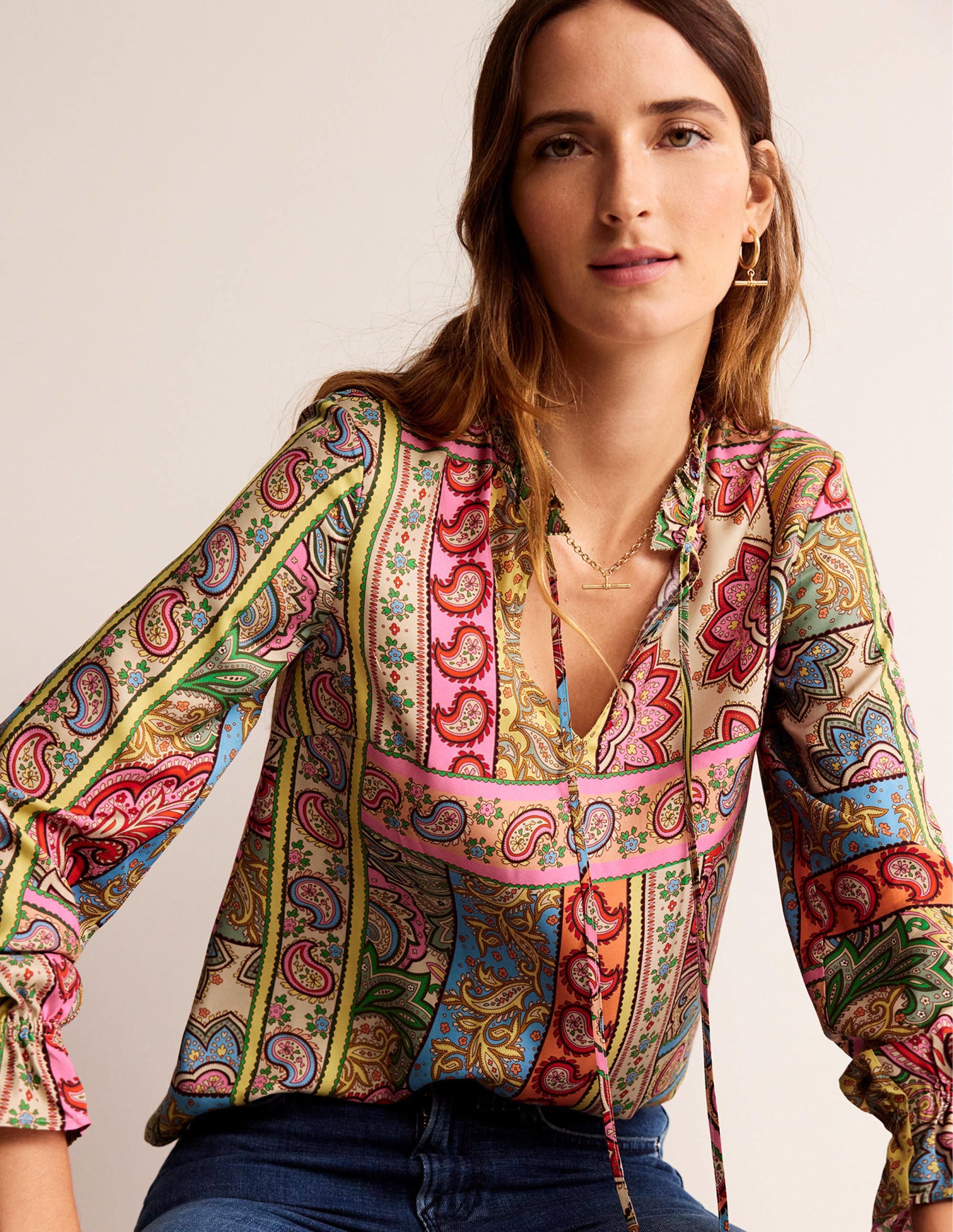 Silk Viscose Romantic Blouse-Multi, Patchwork - Image 4