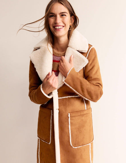 Reversible Faux-Shearling Coat-Hazel Brown