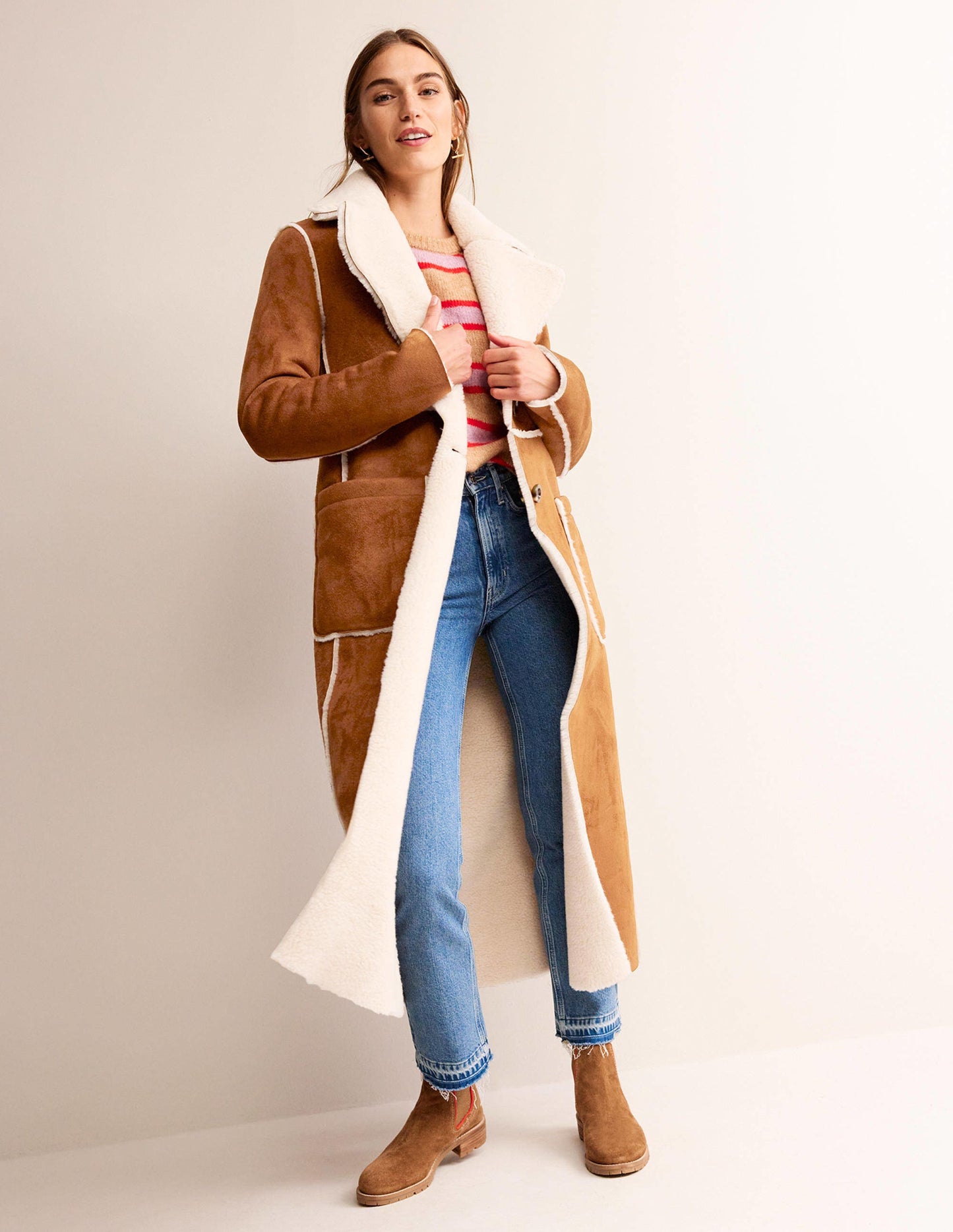 Reversible Faux-Shearling Coat-Hazel Brown