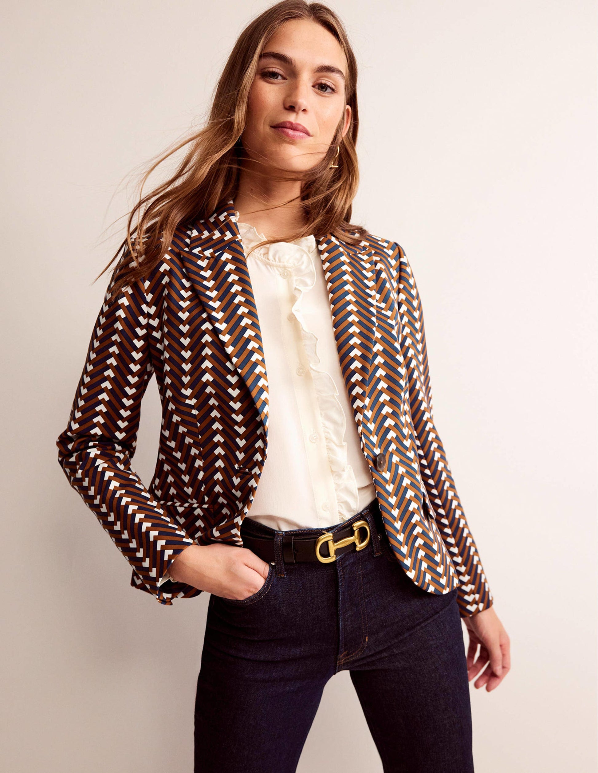 Canonbury Printed Blazer-Pumpkin, Chevron Geo-1