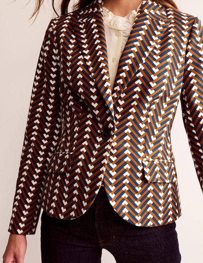 Canonbury Printed Blazer-Pumpkin, Chevron Geo-2