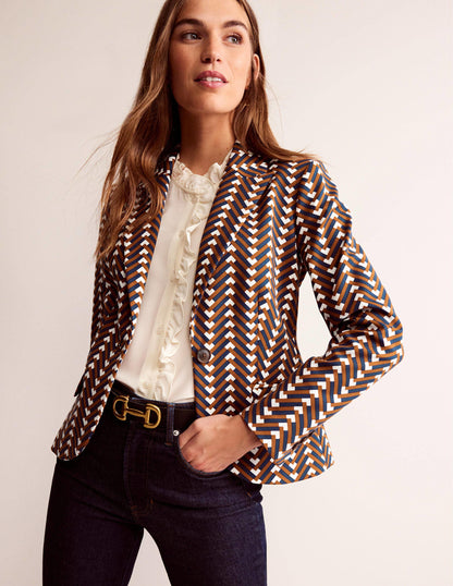 Canonbury Printed Blazer-Pumpkin, Chevron Geo-4
