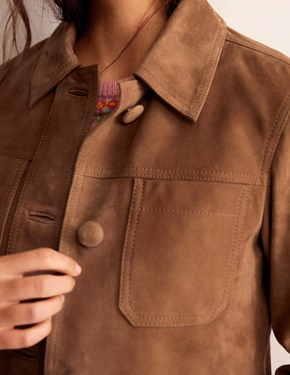 Collared Suede Jacket-Raw Umber-2
