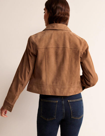 Collared Suede Jacket-Raw Umber-3
