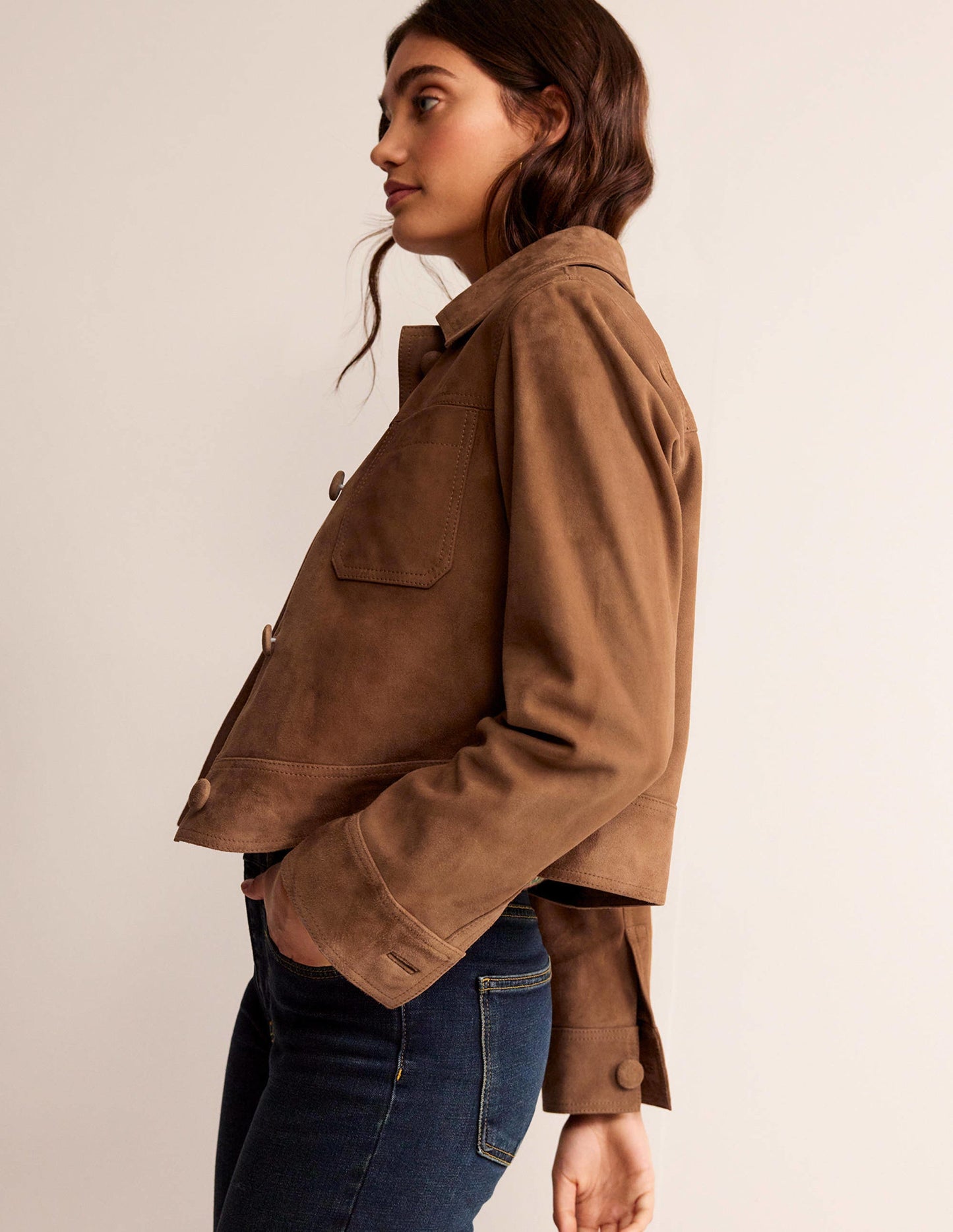 Collared Suede Jacket-Raw Umber