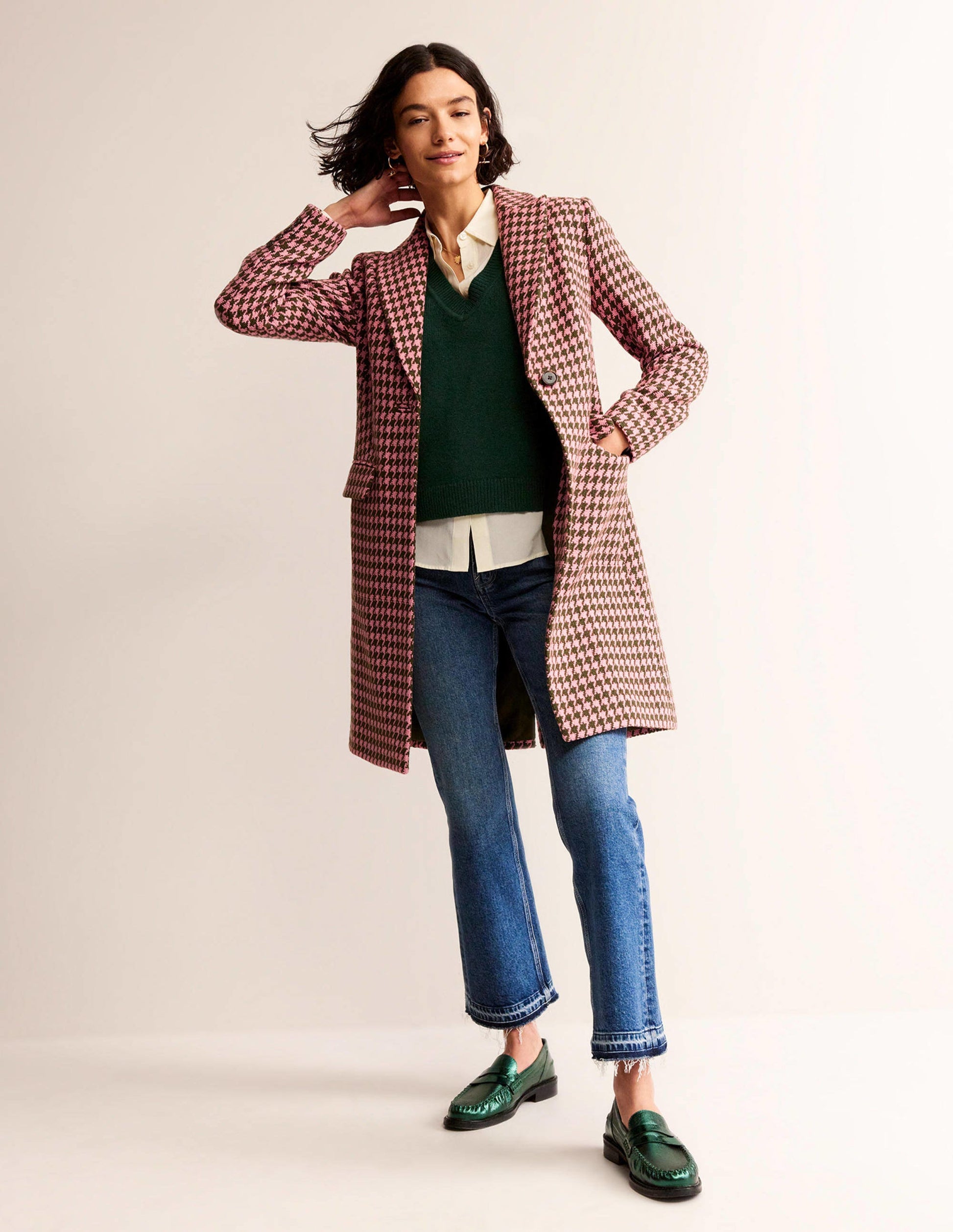 Canterbury Interest Coat-Pink and Khaki Dogstooth-1