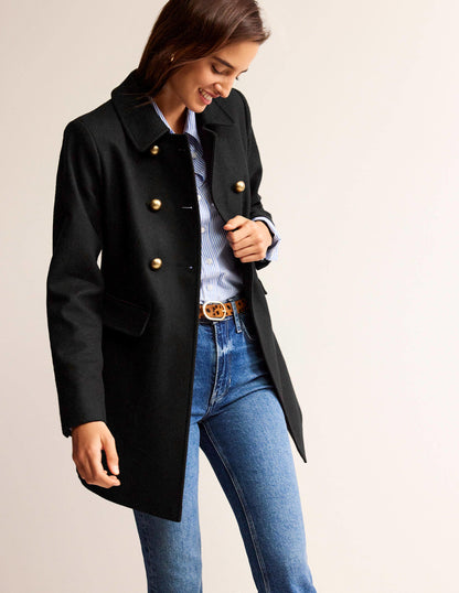 Double-Breasted Wool Coat-Black-1