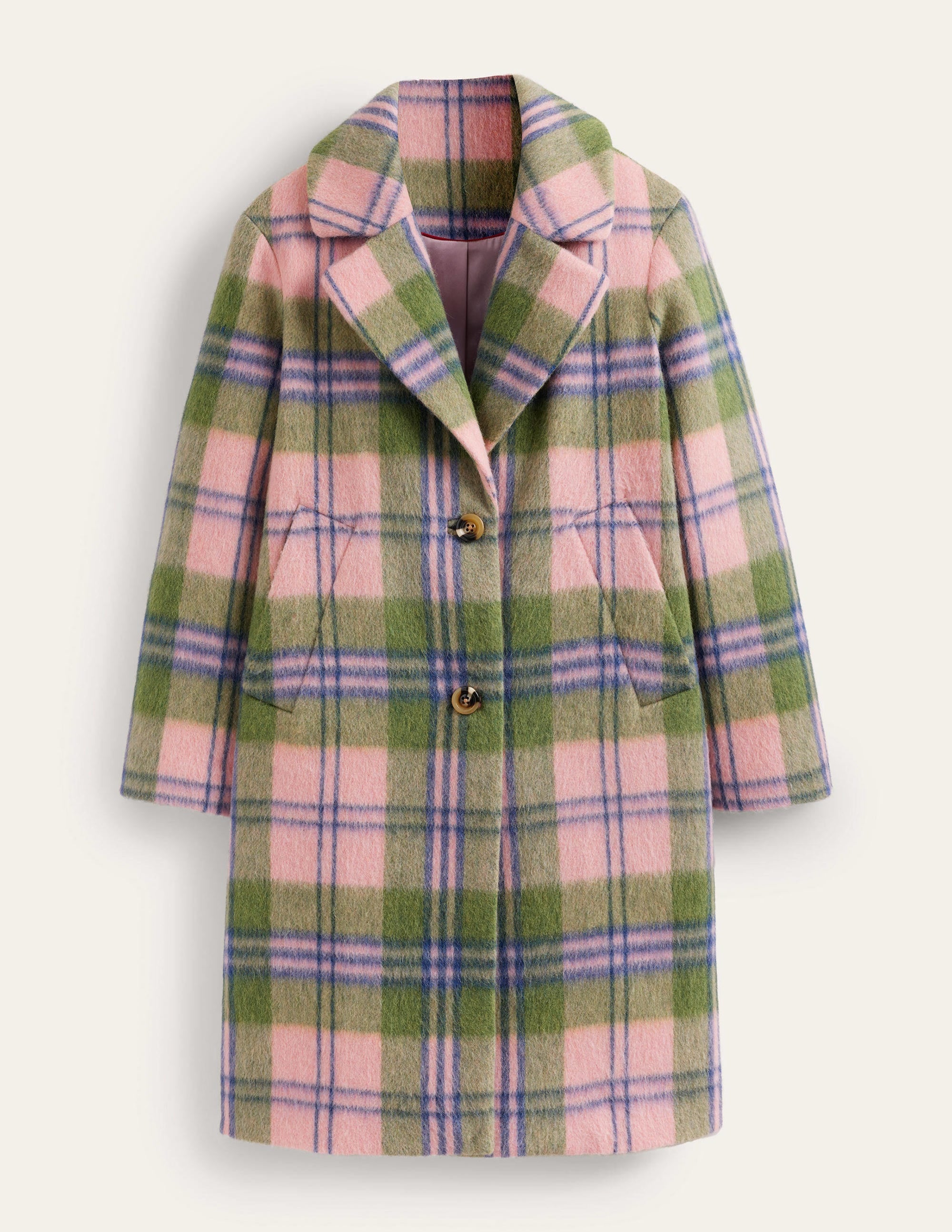 Relaxed-Fit Checked Coat-Pink Check - Image 6