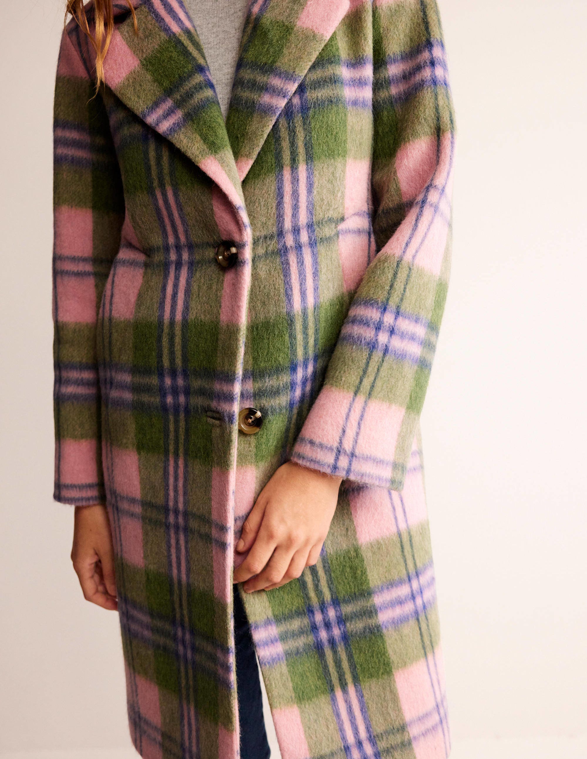 Relaxed-Fit Checked Coat-Pink Check - Image 3