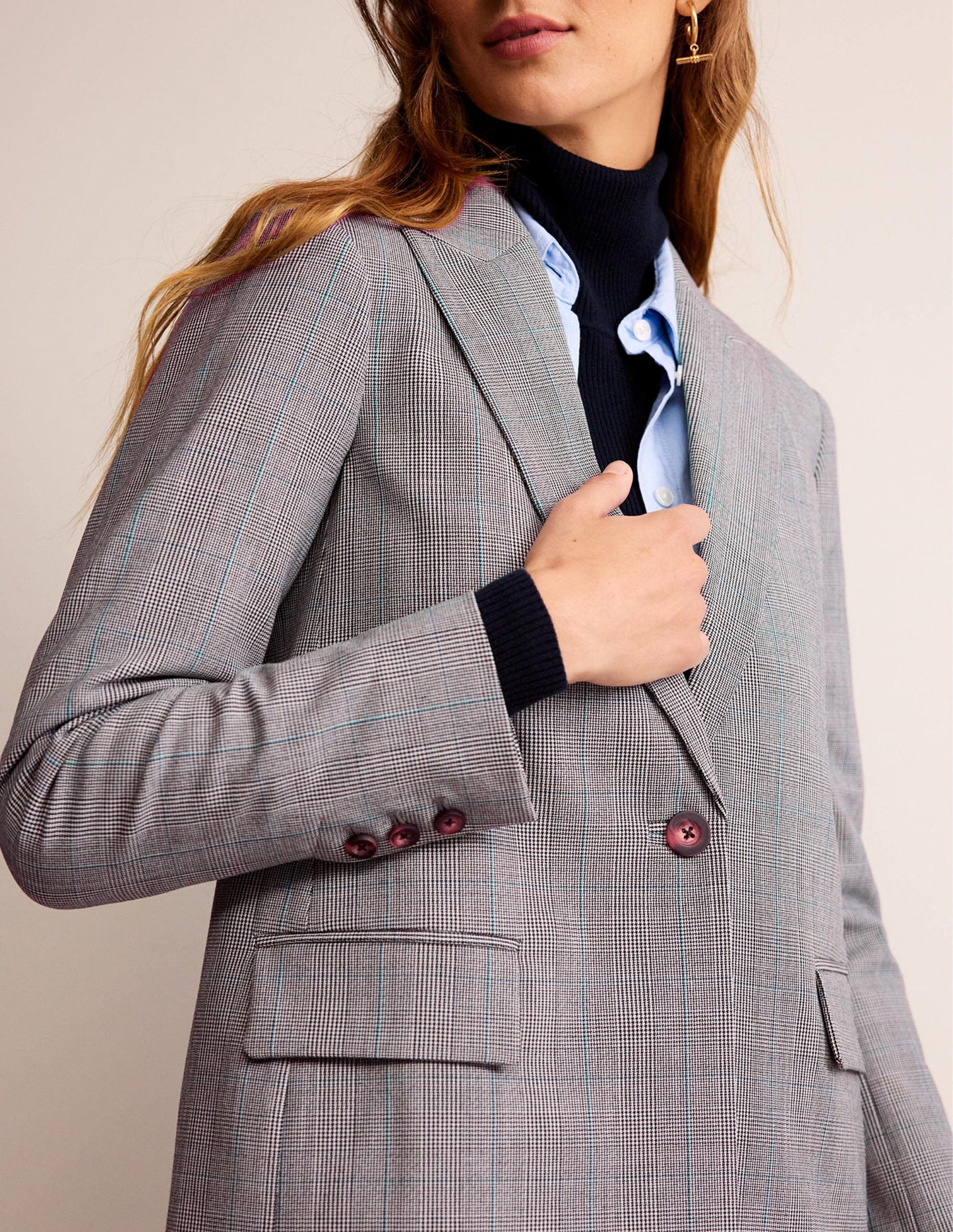 Bloomsbury Wool Blazer-Grey Check