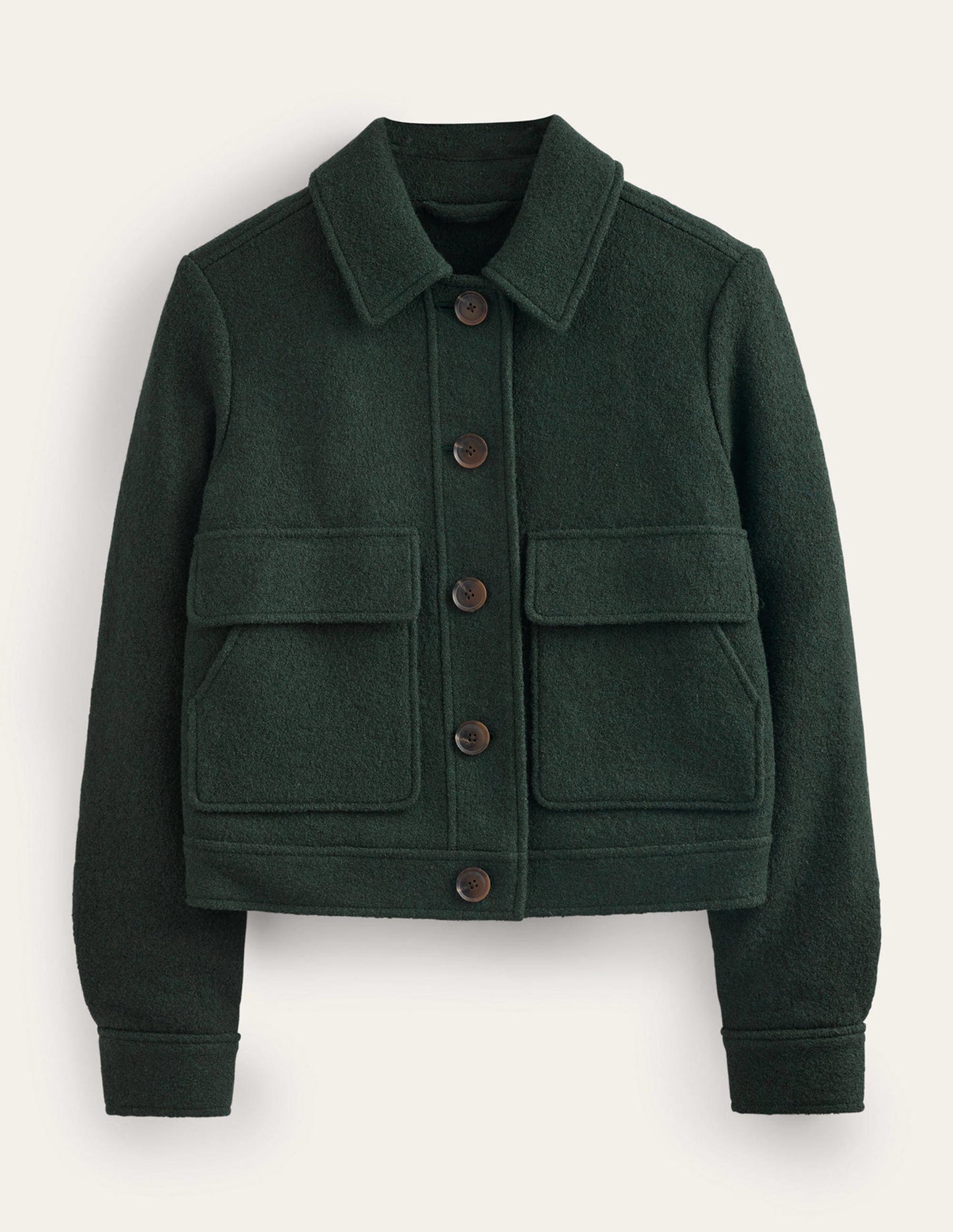 Collared Textured Wool Jacket-Green