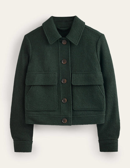 Collared Textured Wool Jacket-Green-5