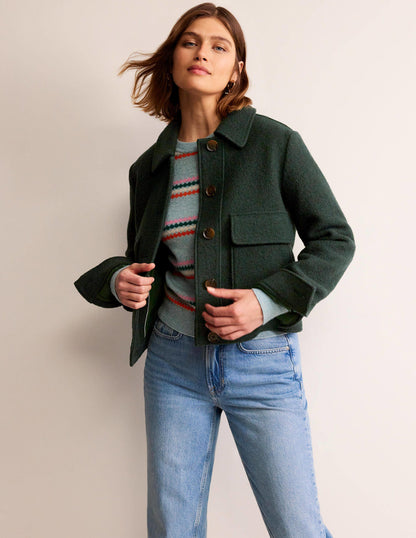 Collared Textured Wool Jacket-Green-1