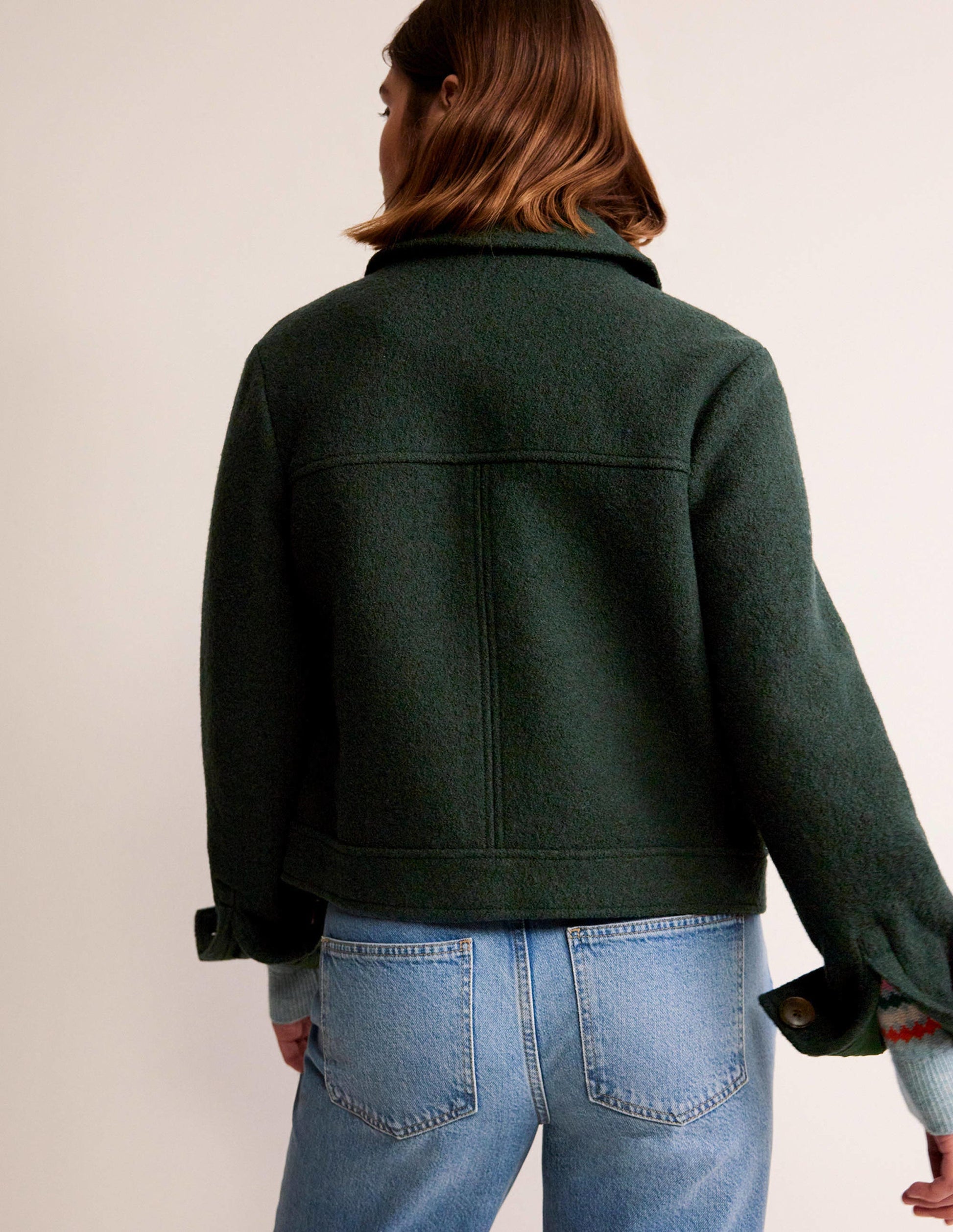 Collared Textured Wool Jacket-Green-3