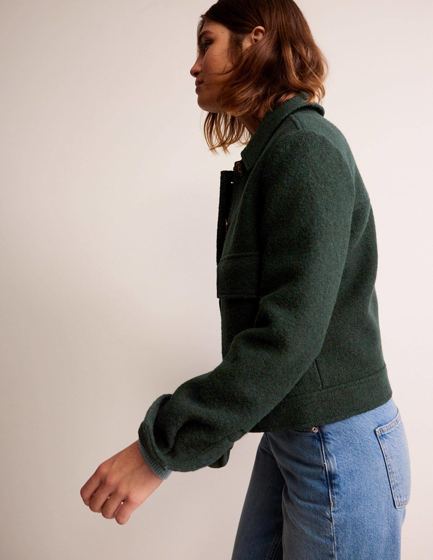 Collared Textured Wool Jacket-Green