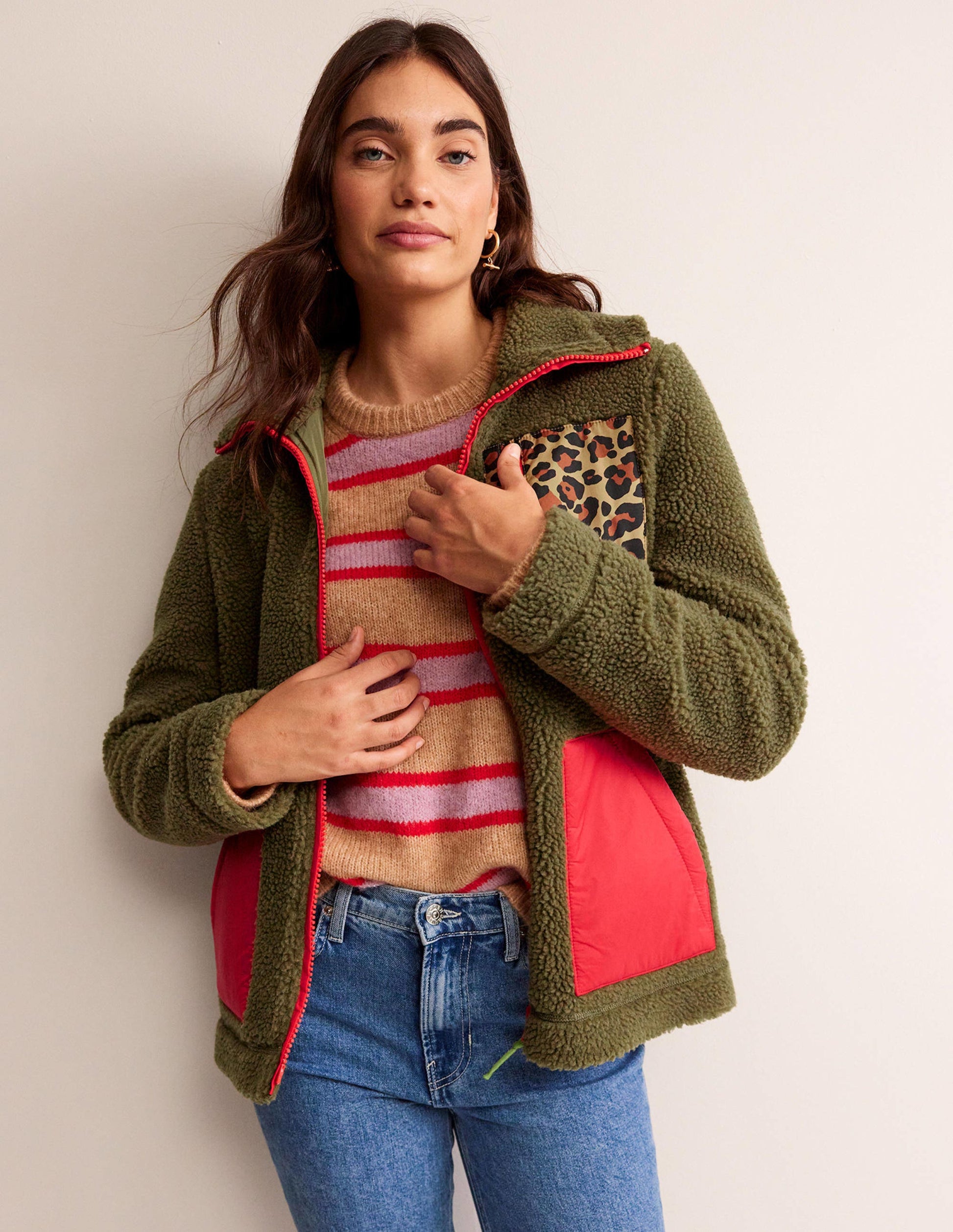 Funnel-Neck Borg Jacket-Mermaid, Hibiscus, Leopard-4