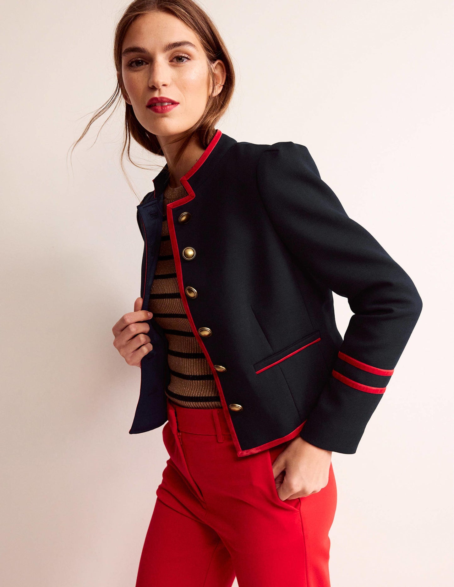 Cambridge Military Jacket-French Navy,Red Trim