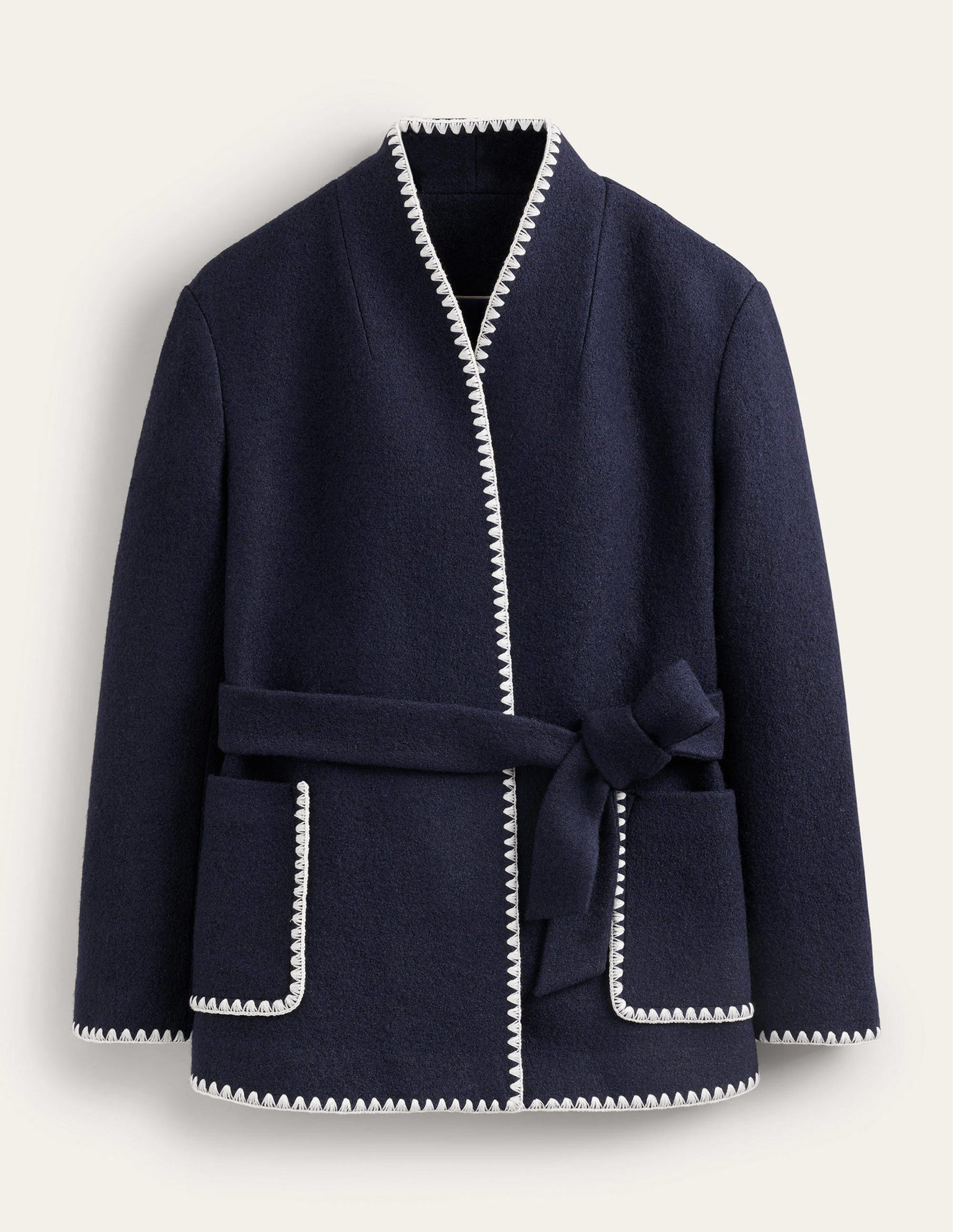 Belted Short Wrap Coat-Navy-7