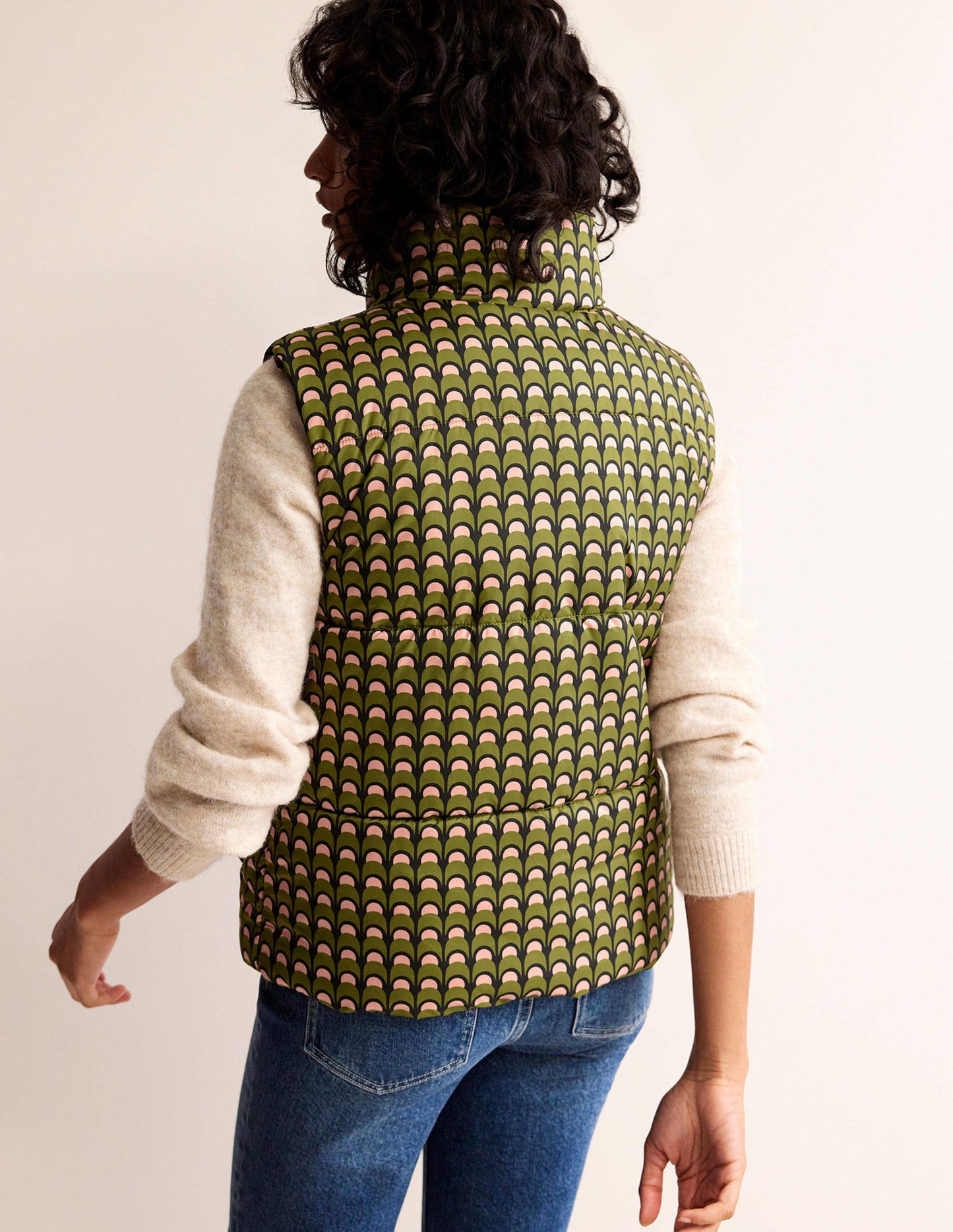 Fife Quilted Gilet-Chalky Pink, Geo Charm