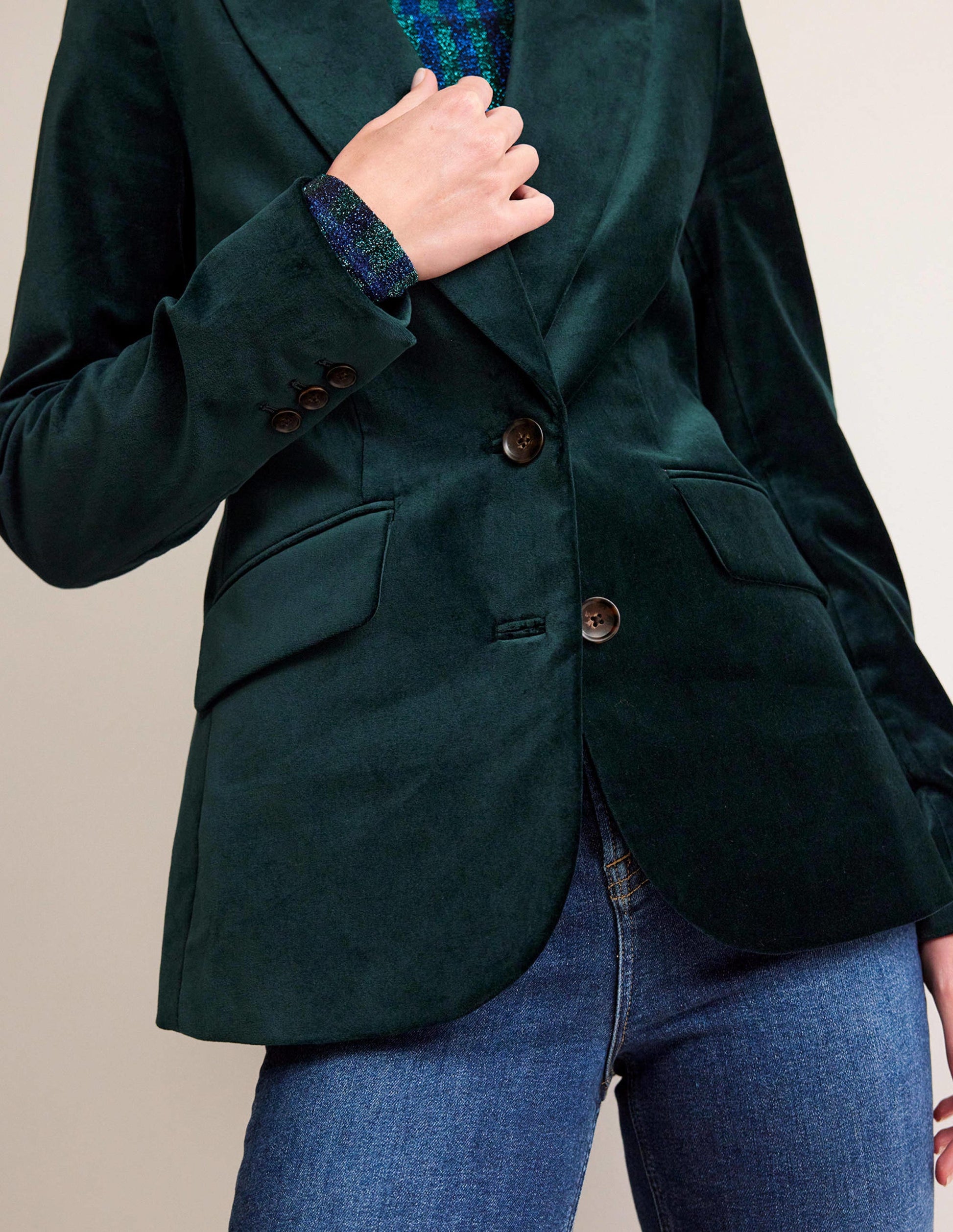 Marylebone Velvet Blazer-Trekking Green-2