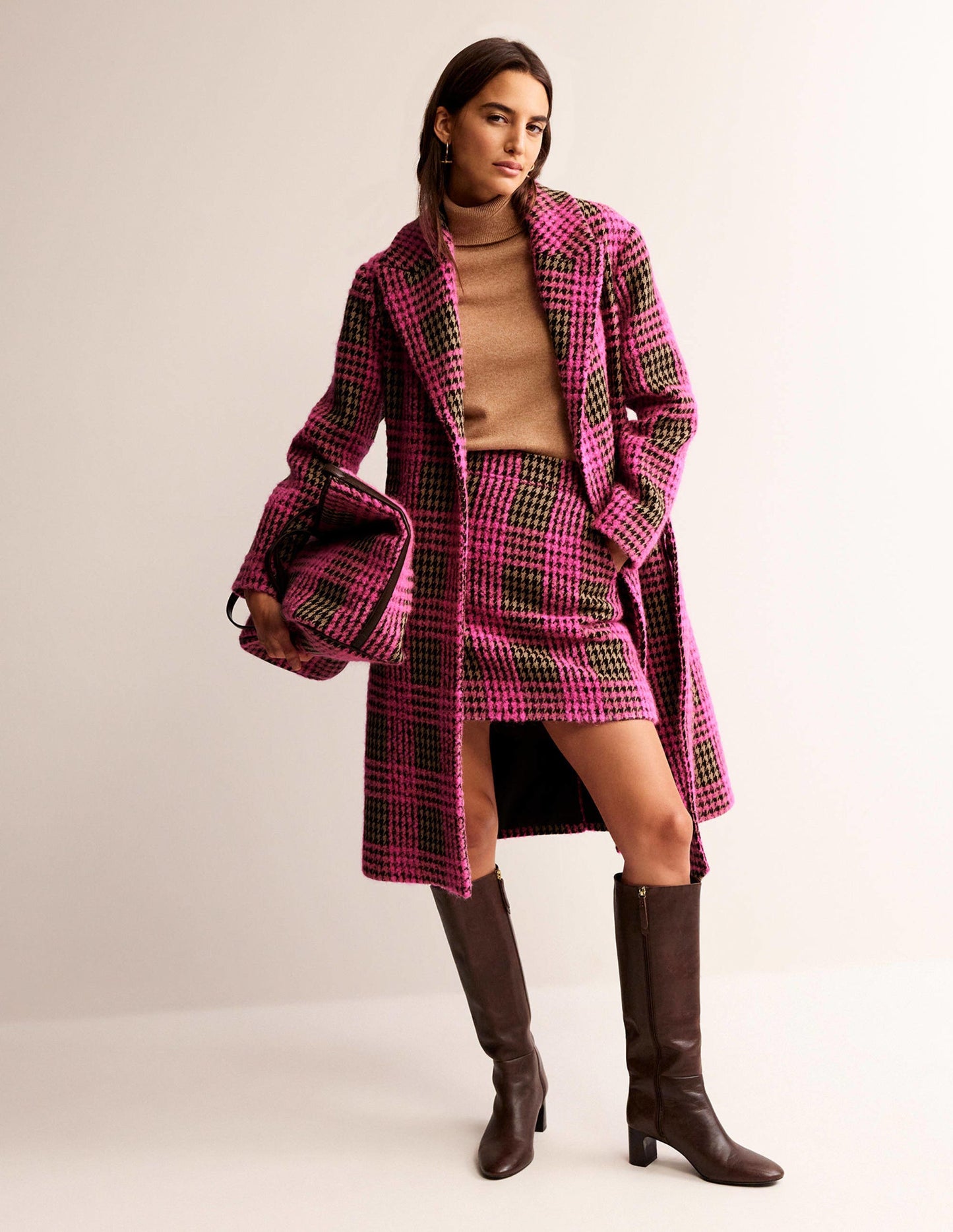 Bristol Wool Check Coat-Pink Boucle Check