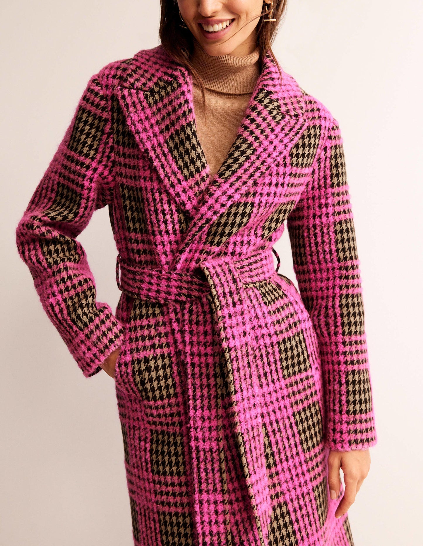 Bristol Wool Check Coat-Pink Boucle Check