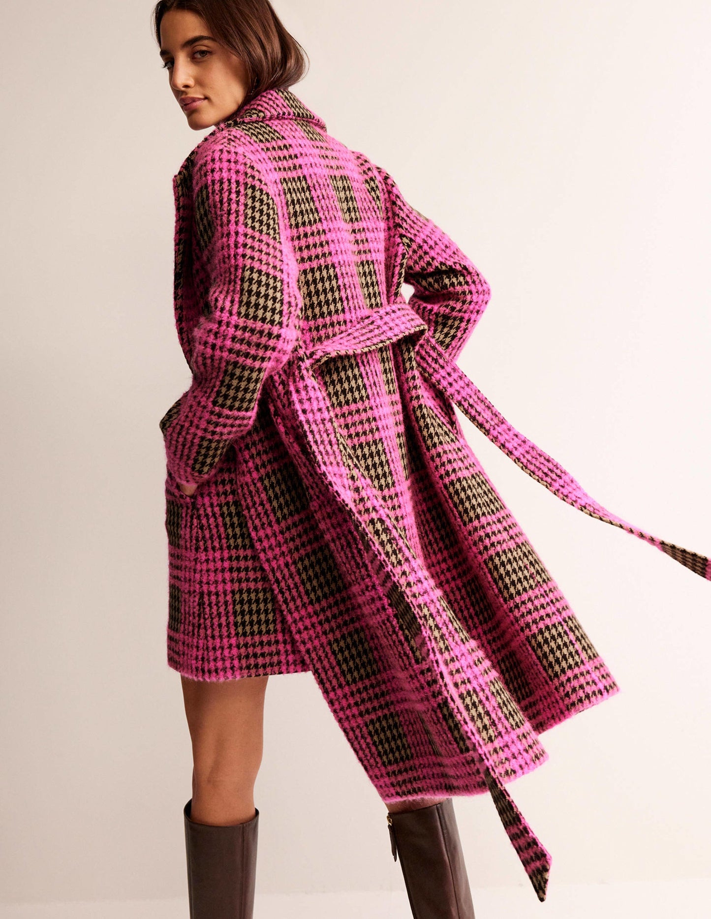 Bristol Wool Check Coat-Pink Boucle Check