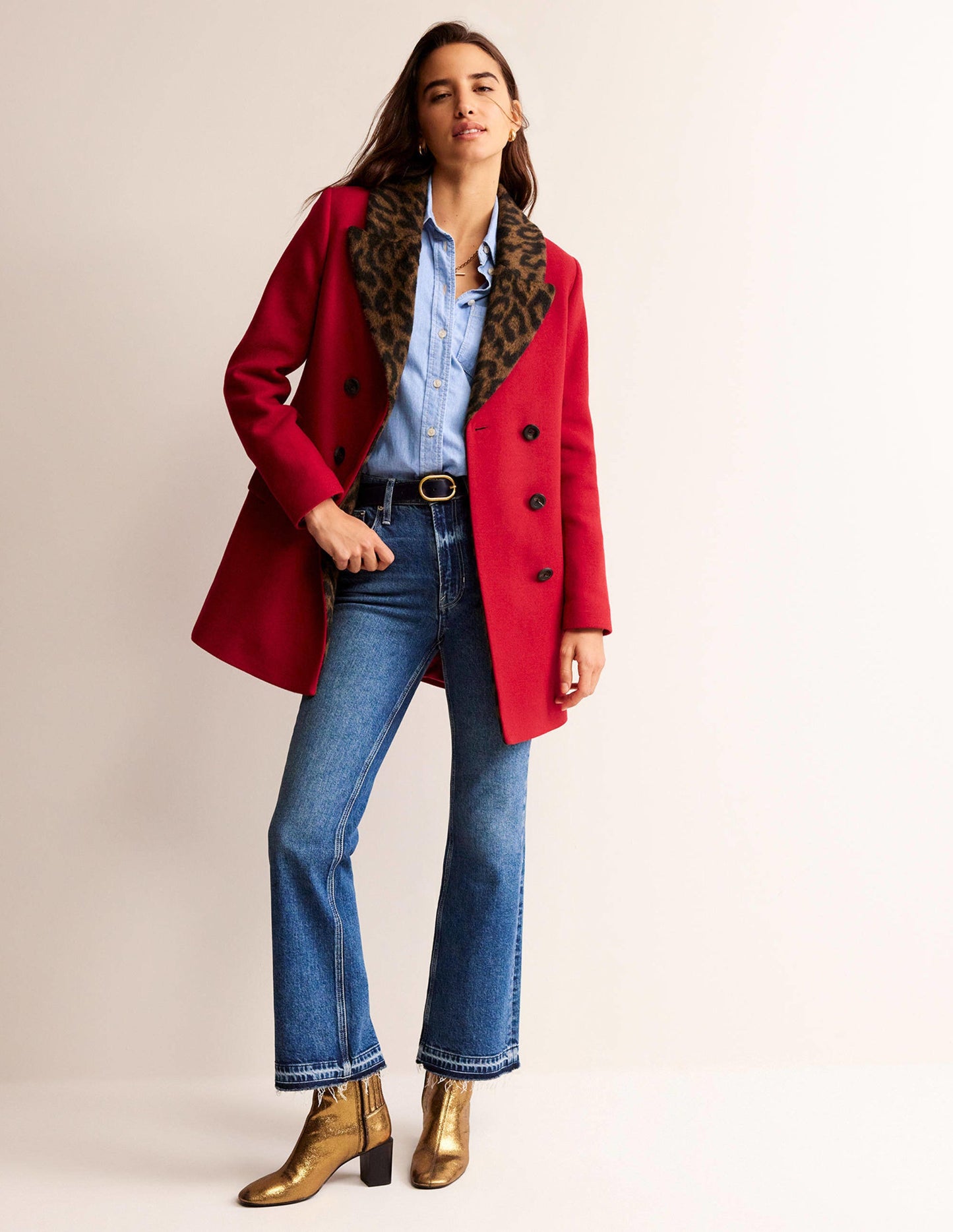 Double-Breasted Wool Coat-Brilliant Red