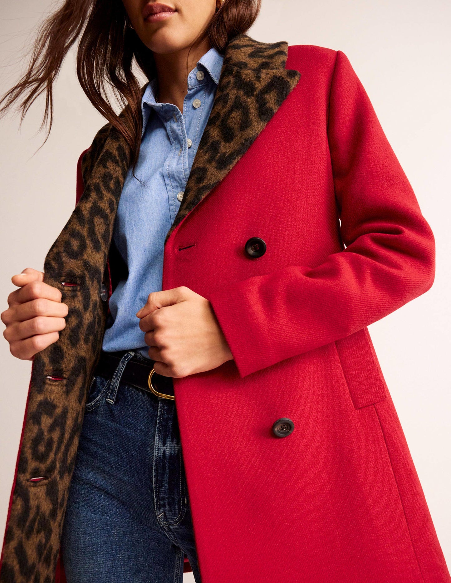 Double-Breasted Wool Coat-Brilliant Red