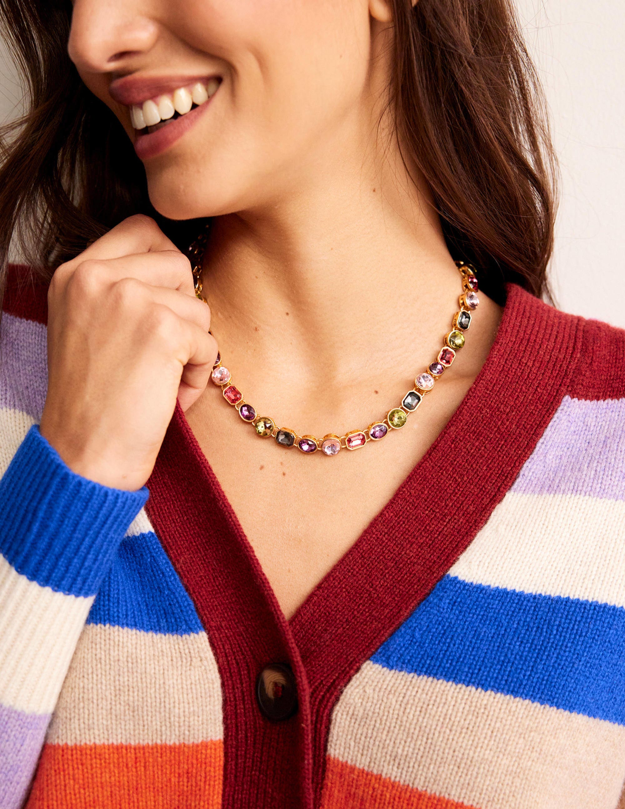 Jewelled Necklace-Pink Multi - Image 1