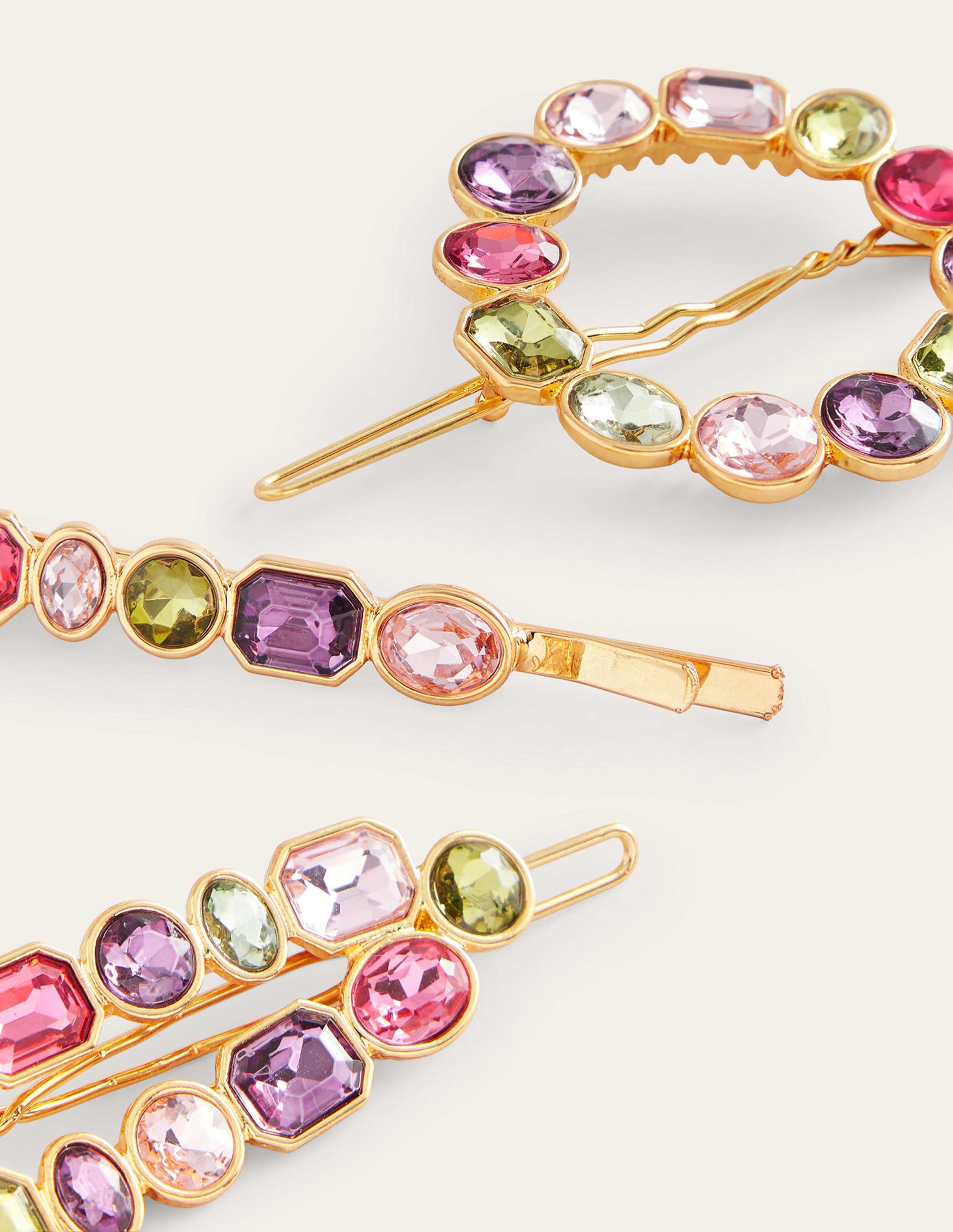 Jewelled Hair Slides-Multi Pink-3