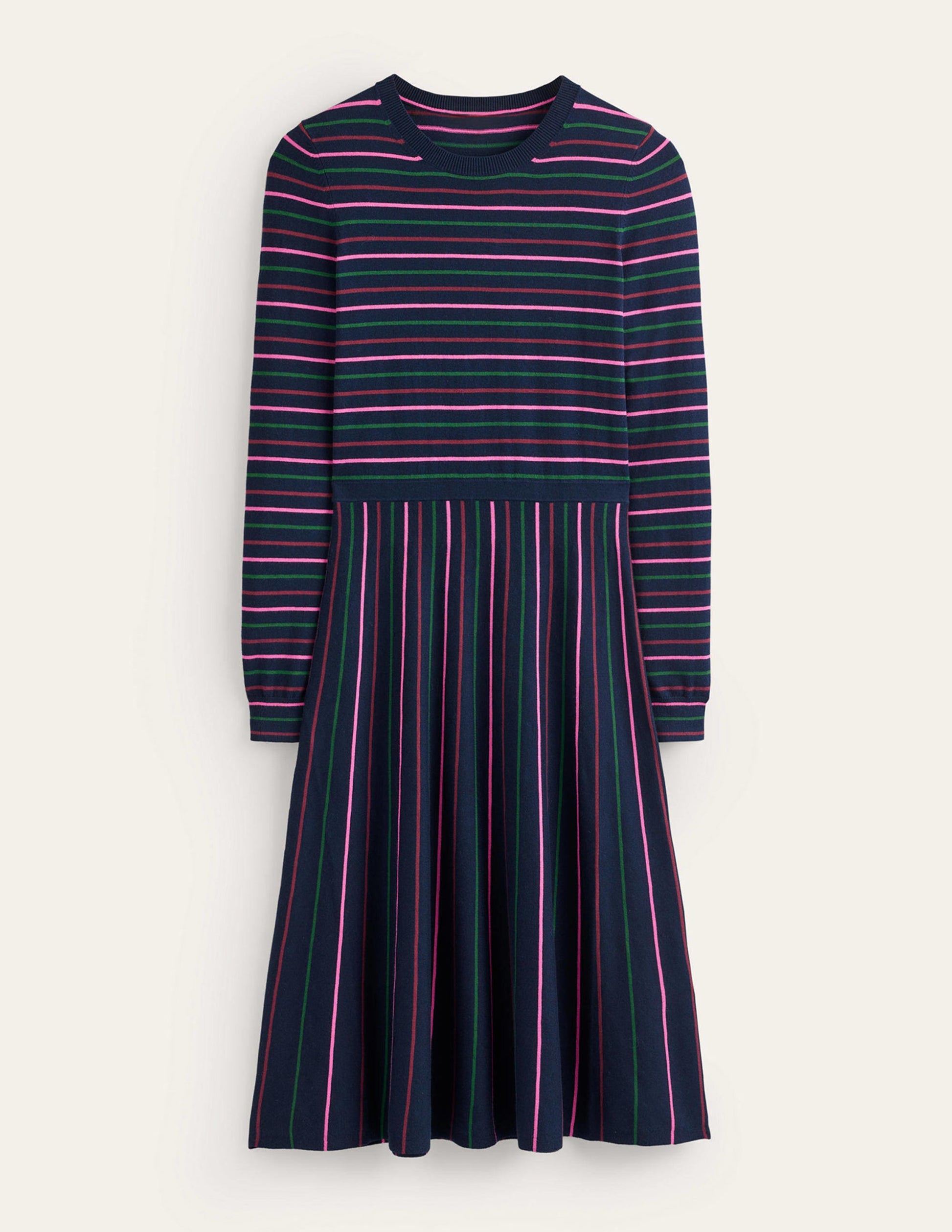 Maria Knitted Midi Dress-Navy and Pink-6