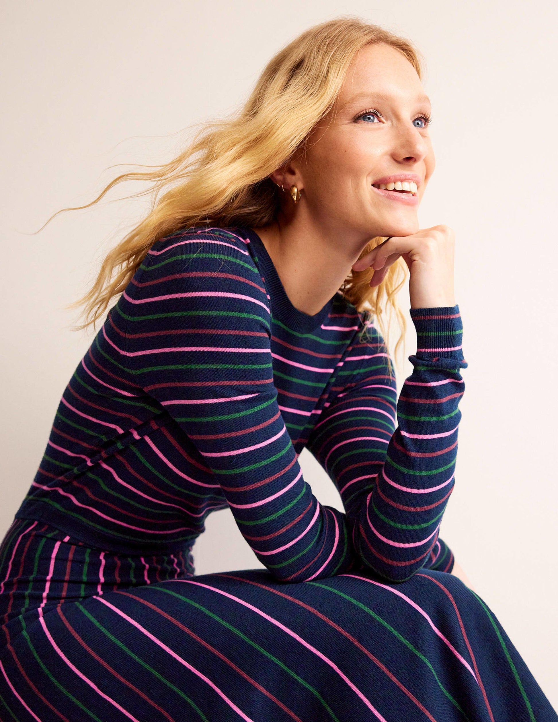 Maria Knitted Midi Dress-Navy and Pink-1