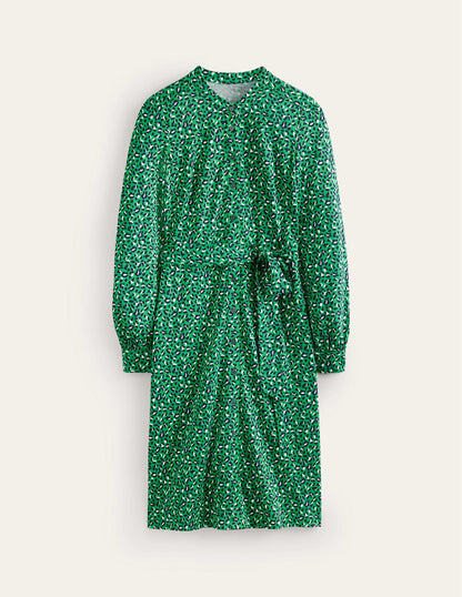 Julia Jersey Shirt Dress-Green Tambourine, Animal Print